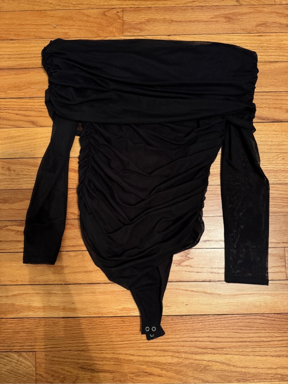 Abercrombie & Fitch Long-Sleeve Mesh Foldover Bodysuit Black Small